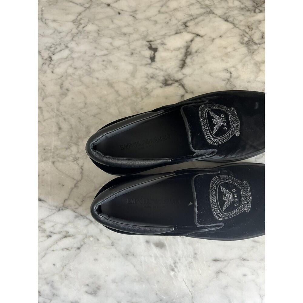 Emporio Armani Black Velvet Slip SoHo Loafers Size 38.5 - Picture 3 of 6